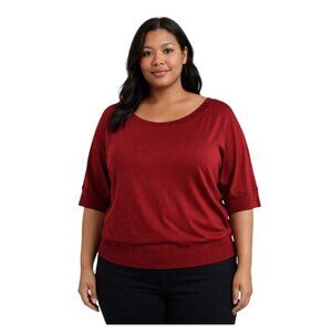 deep red batwing sleeve knit top / relaxed scoop-neck pullover – women’s 3XL